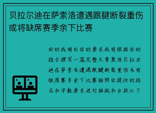 贝拉尔迪在萨索洛遭遇跟腱断裂重伤或将缺席赛季余下比赛